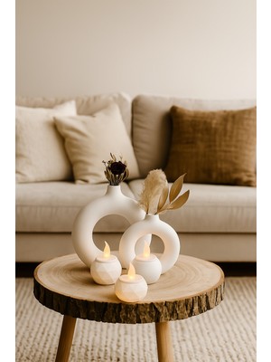 2’li Halka Vazo ve 3’lü Tealight Mumluk Bohem Set, Şık ve Zarif Dekorasyon Parçası