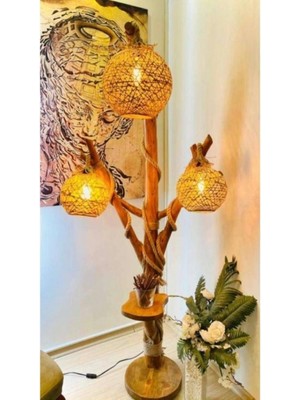 Doğal Ahşap Ağaç Lambader 140 Cm, Köşe Aydınlatma, Şık ve Sıcak Atmosfer