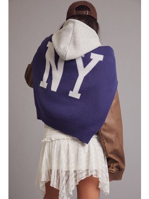 F21 Ny Desenli Düşük Omuzlu Kazak