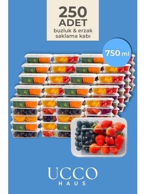 Ucco 250 Adet 750 ml Ekonomik Buzdolabı Dondurucu Erzak Sızdırmaz Saklama Kabı Seti Buzluk Organizer