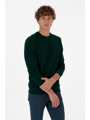 U.S. Polo Assn. Erkek Regular Fit Bisiklet Yaka Koyu Yeşil Sweatshirt 50308649-VR079