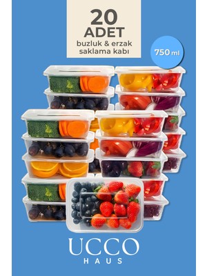 UCCO 20 Adet 750ML Saklama Kabı Seti – Plastik Buzluk, Erzak, Yemek Hazırlık & Mutfak Düzenleme Kutuları