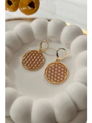 Şık Yaşam Çiçeği Model Küpe Altın, Zarif Takı Tasarımı