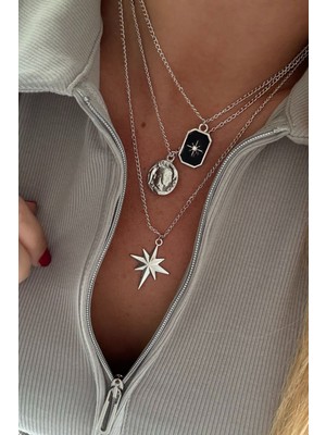 Gümüş Kutup, Madalyon ve Mineli Üçlü Kolye Takımı, Şık ve Zarif Aksesuar Seçeneği