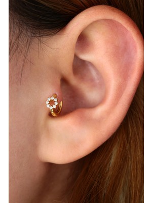 8mm Çelik Taşlı Helix ve Tragus Halka Piercing, Gold Renk