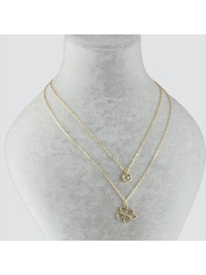 Zero Ds-Derin Yonca Figürlü Ikili Kolye-Sarı