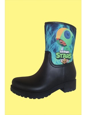 Sea & Blue Shoes Sea & Blue Çocuk Yağmur Çizmesi Leon Brawl Stars Baskılı Su Geçirmeyen Platform Topuklu