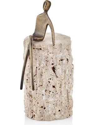 Beyaz Traverten Mermer Kadın Figürlü Dekoratif Obje 10X10X22 cm