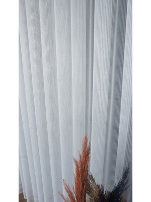 Dikey Şeritli Beyaz 1/3 Sık Pile Tül Perde, Kırışmaz, Ütü Istemez, Kurşunlu, Şık ve Hafif
