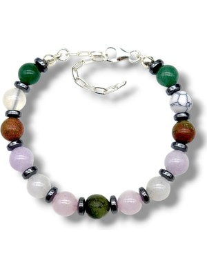 Doğal Taşlı 925 Ayar Gümüş Bileklik, Çok Renkli, Doğurganlık ve Enerji Desteği