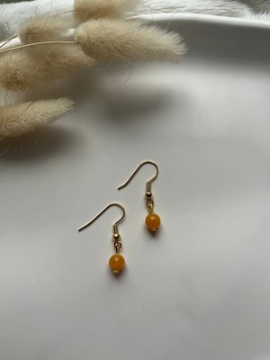 Doğal Kehribar Taşlı Altın Kaplama Sallantı Şık Küpe