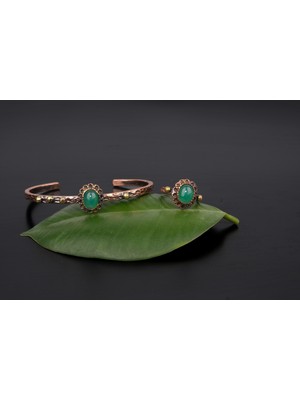 Yeşil Bakır Bilezik ve Taşlı Yüzük Seti, Şık ve Doğal Takı Seçeneği