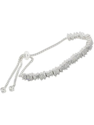 925 Ayar Gümüş Baget Taşlı Zarif Asansörlü Bileklik Beyaz