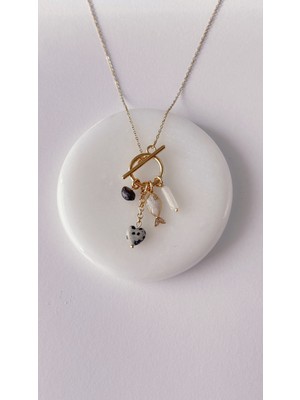 Doğal Taşlı, Şık ve Özgün Tasarım Çelik Kolye, Enerjinizi Yansıtır.