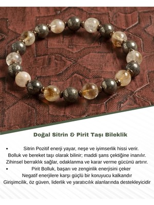 Doğal Sitrin ve Pirit Taşı Bileklik, Şıklık ve Pozitif Enerji Için.
