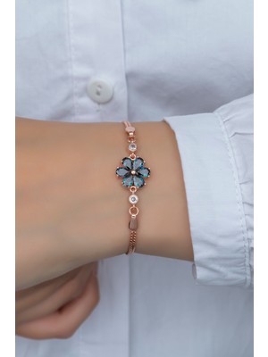 925 Ayar Gümüş Mistik Topaz Çiçek Bileklik, Zarif ve Parlak Takı Seçeneği