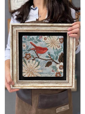 Renkli Kuş Temalı Çerçeveli Taş Duvar Tablosu 30X30 cm