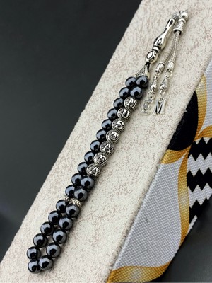 Kişiye Özel Hematit Taşlı Harfli Erkek Tesbih, Hediyelik Püsküllü, Metalik Tasarım