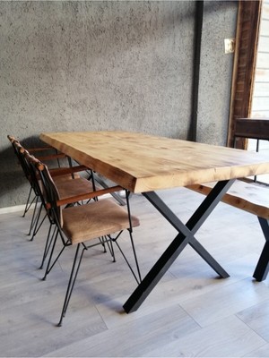 Doğal Ahşap Kütük Yemek Masası, Eskitme Tasarım, 120X60 cm