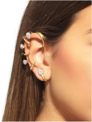 Renkli Damla Taşlı Kulak Cuffu, Şık ve Zarif Tasarım