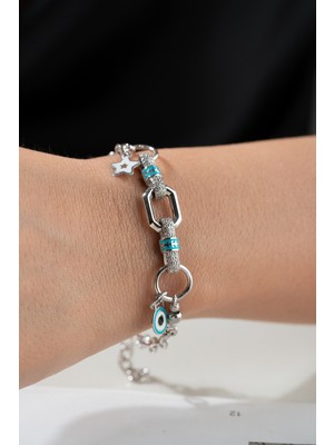 925 Ayar Gümüş Charm Bileklik Beyaz Renk Şık Tasarım
