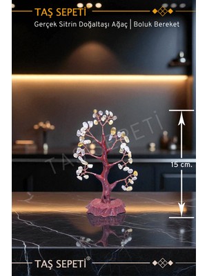 Renkli Sitrin Doğal Taş Ağaç Para Mıknatısı Feng Shui 15 cm