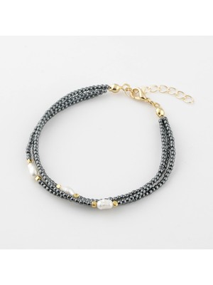 Beyaz Hematit Doğal Taş Altın Renk Kaplama Bileklik