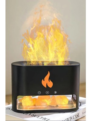 Alevli Işıklı Buhar Makinesi, Doğal Taş Hediye, Siyah Renkli, Şömine Tasarımı