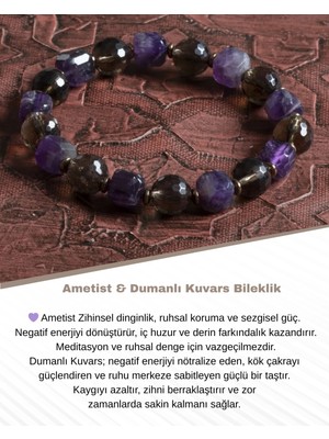 Doğal Ametist, Dumanlı Kuvars ve Hematit Taşlı Bileklik, Zarif ve Enerji Dolu Takı