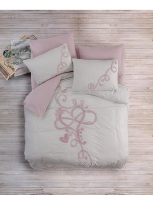 AyrStore Puff Nakışlı Ranforce Çift Kişilik Anneler Günü Nev Takımı Bellini Pembe
