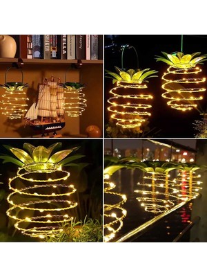 Repplam 5W Güneş Enerjili Ananas LED Aydınlatma Günışığı Askı Aparatlı Dekoratif Balkon Bahçe Aydınlatma