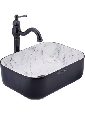 Doğal Taş Mermer Desenli Banyo Lavabosu 40X30X14 cm Siyah