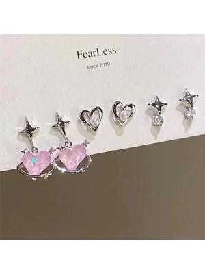 Yansımalı Kalp Küpe Seti, Gümüş, Şık ve Modern Takı Seçeneği