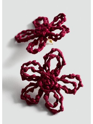 Çiçekli Rafya Küpe, Kırmızı Renk, Şık ve Doğal Tasarım, Tarzınıza Renk Katacak.