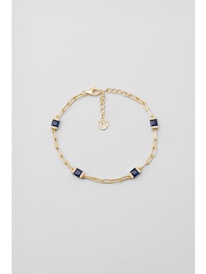 Renkli Taşlı 18 Ayar Sarı Altın Kaplama Gümüş Bileklik, 19 Cm, Şık ve Zarif Tasarım