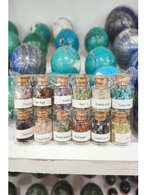 12 Adet Renkli Doğal Taşlar Tüp Şişelerde, Enerji ve Dekorasyon Için Ideal