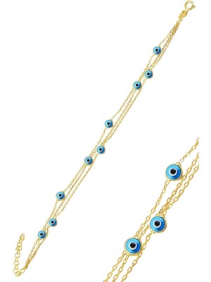 Gümüş ve Yaldız Detaylı Cam Göz Nazar Zincirli Bileklik, Şık ve Zarif Tasarım