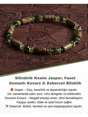 Doğal Silindirik Jasper, Dumanlı Kuvars ve Peridot Bileklik, Şık ve Enerji Dolu Takı