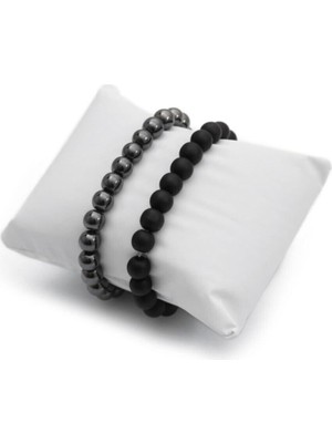 Doğal Onix ve Hematit Taşlı 2'li Bileklik Seti, Şık ve Hediye Alternatifi