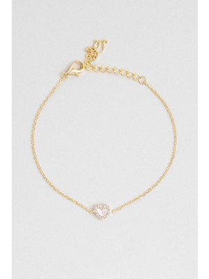 Minimal Gümüş Bileklik, Sedef Kalbi, 18 Ayar Sarı Altın Kaplama, 19 cm