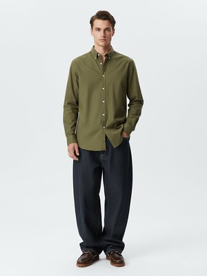 LTB Uzun Kollu Önü Düğmeli Basıc Yeşil Gömlek