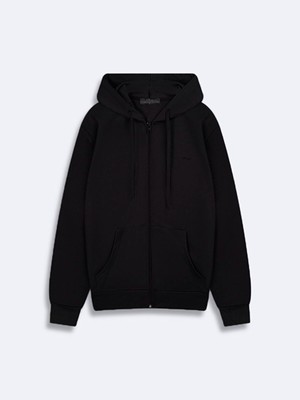 LTB Kapüşonlu Fermuarlı Cepli Basıc Siyah Sweatshırt