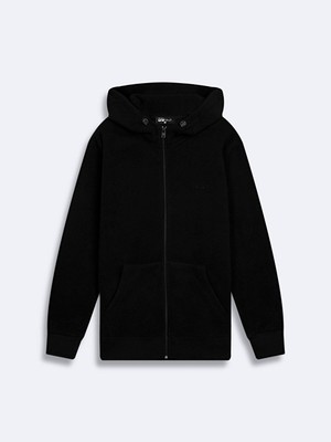 LTB Fermuarlı Kapüşonlu Basıc Siyah Sweatshırt