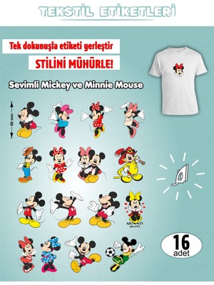 Agg Reklam Ütü ile Yapışan Kıyafet Etiketi Mickey ve Minnie Mouse 16Lı Set