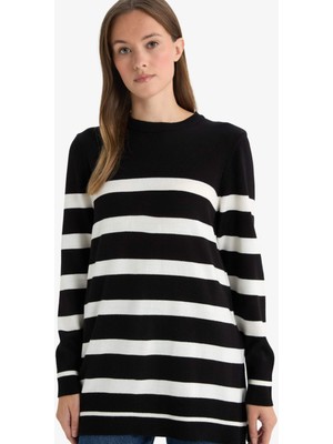 DeFacto Regular Fit Bisiklet Yaka Çizgili Kazak Tunik C6031AX25WN