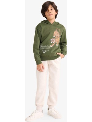 DeFacto Erkek Çocuk 2'li Takım Kaplan Baskılı Kapüşonlu Sweatshirt Eşofman Altı G3659A825AU