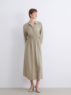 Lc Waikiki Yeni Sezon Büyük Beden Dokulu Belden Oturtmalı Gömlek Elbise