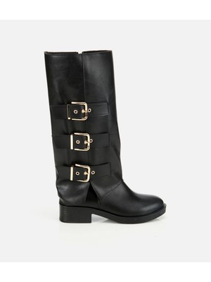 Hotiç Kadın Siyah Tokalı Düz Çizme