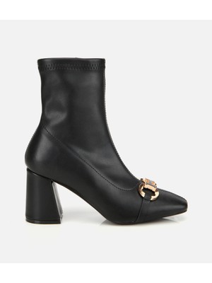 Hotiç 01BOH314960A100 KADIN Siyah Tokalı Streç Fermuarlı Yüksek Topuklu Bot