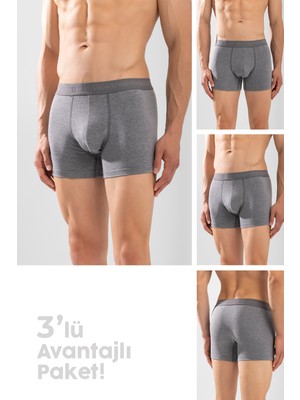 Baykar Erkek Compact Pamuklu Düz Boxer 3'lü Paket Füme